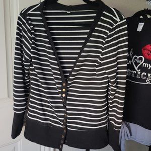 Womens blk/white striped cardigan